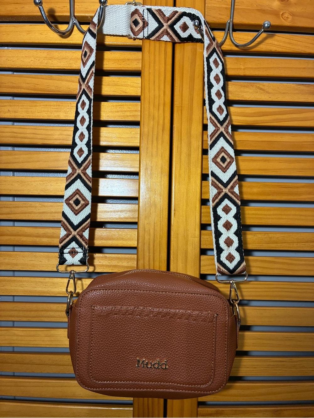 Mudd Brown Crossbody Bag with Patterned Strap